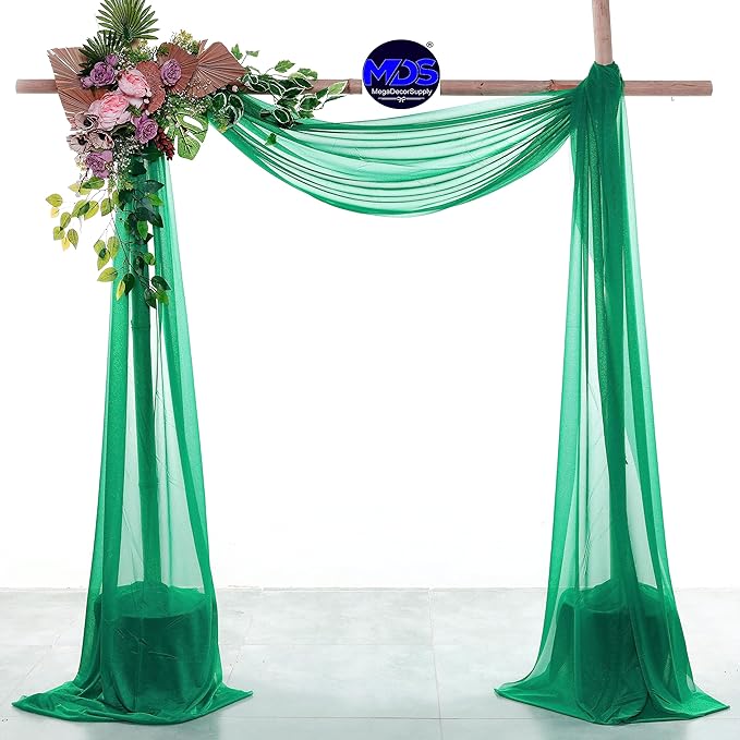 MDS Halloween Chiffon Draping Fabric - 1 Panel, 30" Wide x 20ft Long - Sheer Spooky Arbor & Canopy Drapery for Haunted House Backdrops, Party Ceilings, DIY Costumes & Themed Events - Emerald Green
