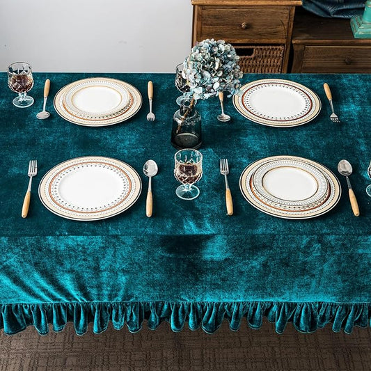 Velvet Tablecloth Luxurious Solid Rectangle Table Cloth,Oblong Retro Farmhouse Ruffle Tablecloths Washable Table Cover for Party Wedding Baby Shower Kitchen Dinning Tabletop Decoration