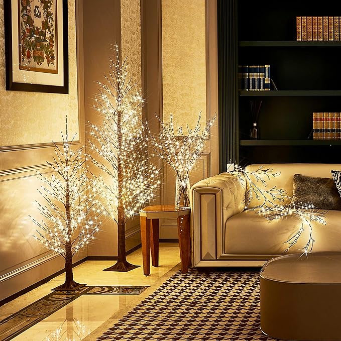 Hairui Lighted Brown Twig Branches Plug in with Dimmer and Timer 32IN 200 LED Fairy Lights, Lighted Willow Branches for Indoor Outdoor Home Room Christmas Decoration (Vase Excluded)