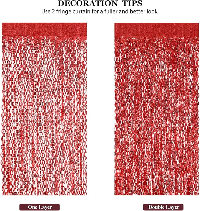 3 Pack Red Backdrop Curtain - CYLMFC 3.3 ft x 6.6 ft Foil Backdrop Curtain Streamers Birthday Decorations for Birthday Party Christmas Graduation Decor