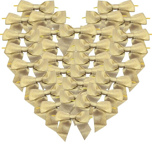 36pcs 4-1/2" Metallic Gold Glitter Ribbon Bows with Twist Ties for Gift Wrapping Packing Christmas Big Bows for Holiday Decoration (Gold)