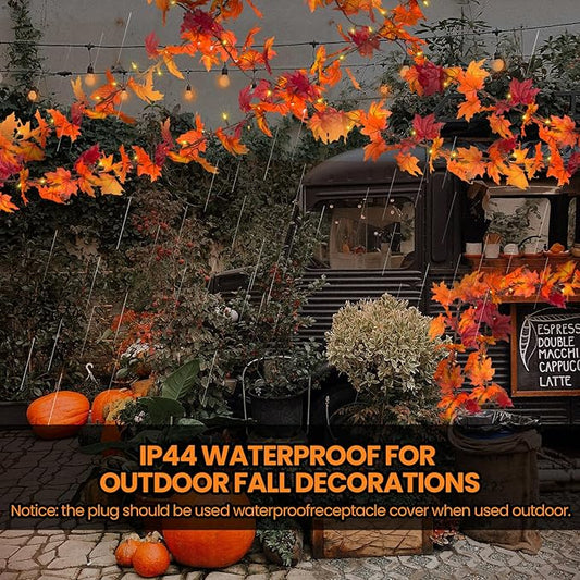 Fall Decor Thanksgiving Decorations for Home Lighted Fall Leaves String Lights, 11FT Thanksgiving Lighted Fall Leaf Garland Lights, 50 Orange Bulbs Lighted Fall Garland with Lights Plug in Outdoor
