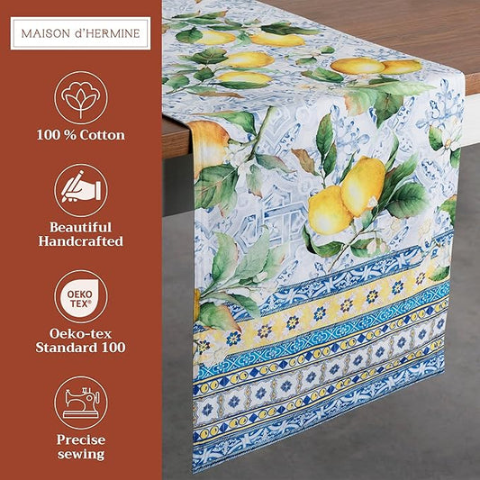 Maison d' Hermine Table Runner 100% Cotton Double Layer Table Runners 72 inches Long Decorative for Home Kitchen Dining Party Baby Shower Wedding Bridal Shower Spring Summer (Citrus, 14.50" x 72")