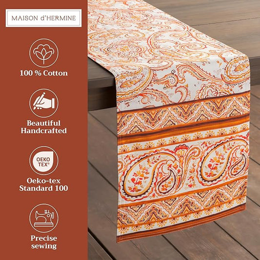 Maison d' Hermine Table Runner 100% Cotton Double Layer Table Runners 108 inches Long for Thanksgiving Christmas Decorations Home Kitchen Dining Party Wedding (Palatial Paisley, 14.5" x 108")