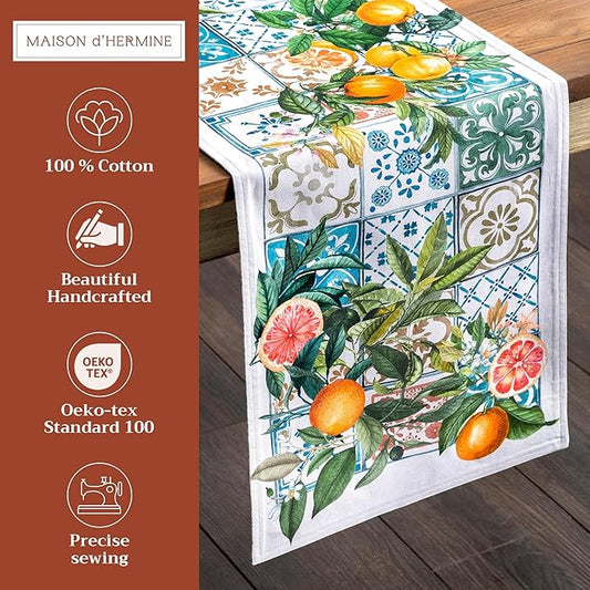 Maison d' Hermine Table Runner 100% Cotton Double Layer Table Runners 108 inches Long Decorative for Home Kitchen Dining Party Baby Shower Wedding Bridal Shower Spring Summer (Agrume, 14.50" x 108")