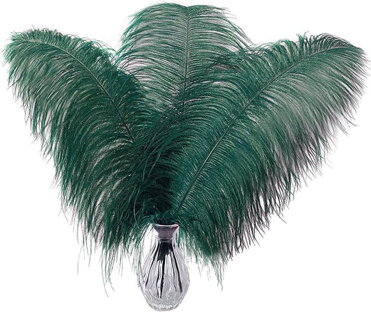 Larryhot Green Large Ostrich Feathers - 10pcs 16-18 inch Feathers for Vase and Wedding Party,Christmas Decor(Blackish Green)