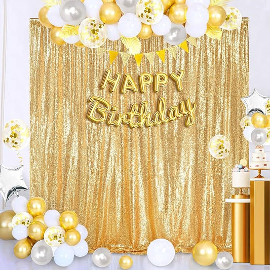 QueenDream Gold Sequin Backdrop Curtain Party Decorations: 10ft x 10ft Glitter Background Sequin Fabric for Wedding Birthday Ceremony