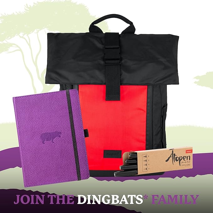 Dingbats* Wildlife Grid Writing Journal Notebook A5 - Vegan Leather Hardcover - Ideal for Work, Travel - Pocket, Elastic Closure, & Bookmark