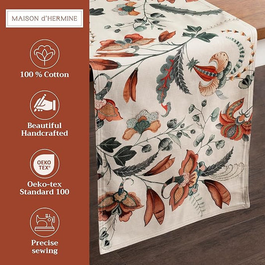 Maison d' Hermine Table Runner 100% Cotton Double Layer Table Runners 108 inches Long for Thanksgiving Christmas Decorations Home Kitchen Dining Party Wedding (Dalida, 14.5" x 108")