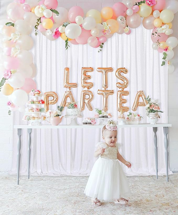 8ft x 8ft White Sequin Backdrop Curtain Sparkle Photo Backdrop for Wedding Birthday Wall Background Decorations