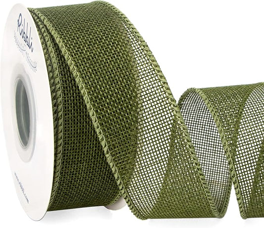 Ribbli Dark Moss Burlap Wired Ribbon,1-1/2 Inch x 10 Yard, Wired Edge Ribbon for Big Bow,Wreath,Tree Decoration,Outdoor Decoration