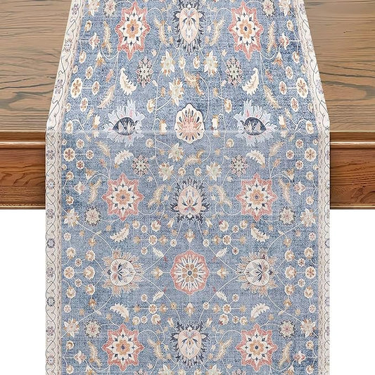Snycler Table Runner Boho Table Runners Vintage Elegant Farmhouse Table Center Linen Decor for Home Dining Party Entrance (13x48 Inch) Blue
