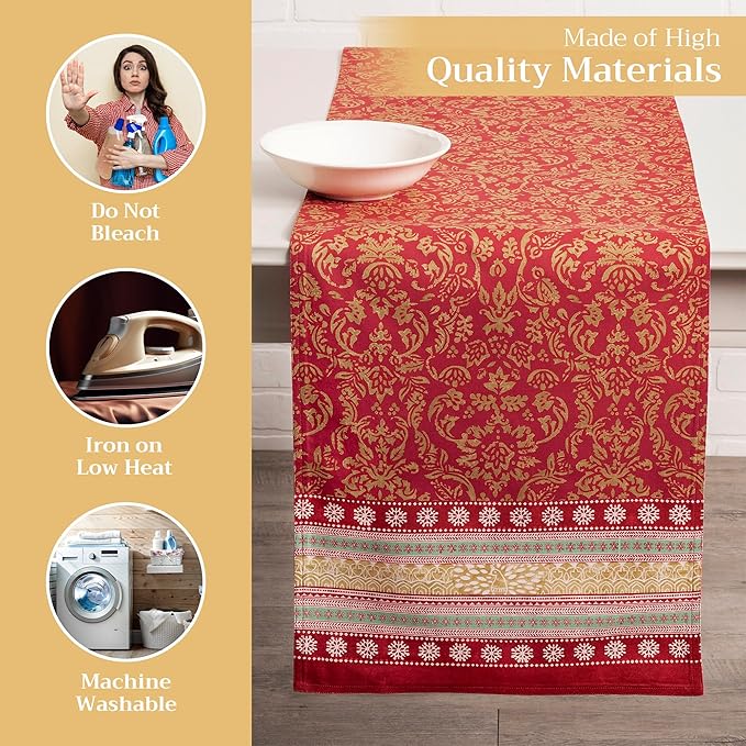Maison d' Hermine Table Runner 100% Cotton Double Layer Table Runners 72 inches Long for Thanksgiving Christmas Decorations Home Kitchen Dining Party Wedding (Sofia, 14.5" x 72")