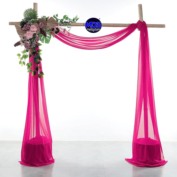 MDS Halloween Chiffon Draping Fabric - 1 Panel, 30" Wide x 100ft Long - Sheer Spooky Arbor & Canopy Drapery for Haunted House Backdrops, Party Ceilings, DIY Costumes & Themed Events - Hot Pink