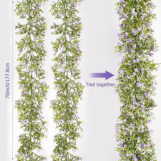 Artificial Baby Breath Flower Vines, Babys Breath Artificial Flowers Real Touch Faux Gypsophila Hanging Fake Baby's Breath Garlands for Wedding and Baby Shower Decor 2Pcs 5.8ft（Purple）