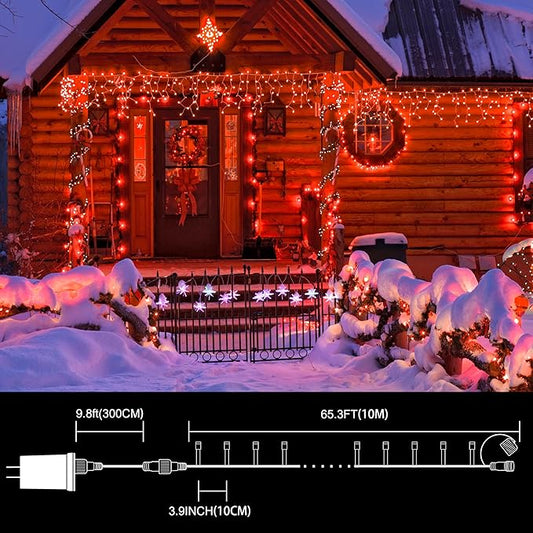 LAMPHOME 33ft Christmas Decorative Mini Lights, 100 LED Transparent Wire Fairy Starry String Lights Plug in, 11 Lighting Modes, for Indoor Outdoor Xmas Tree Wedding Party Decoration (red)