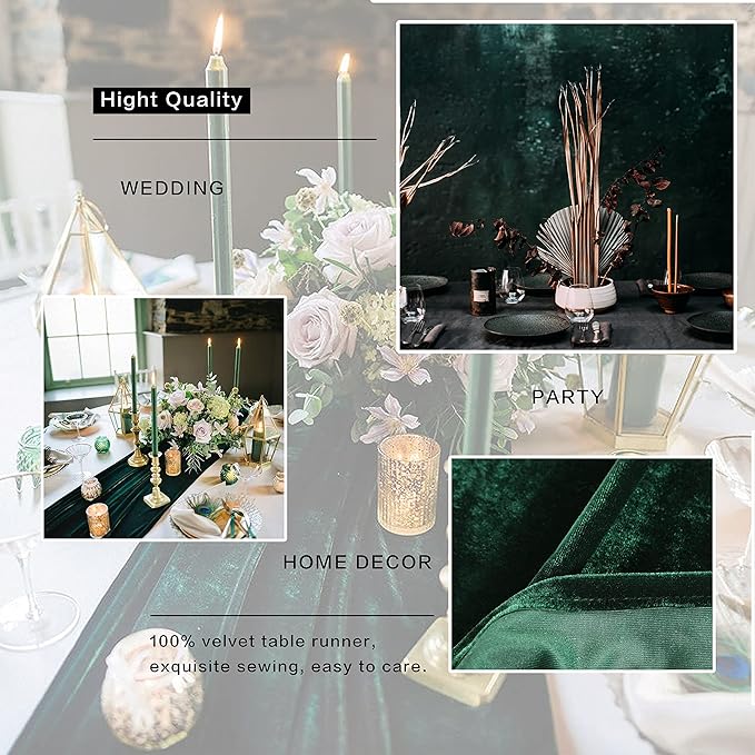 Velvet Table Runner, 10ft Luxurious Wedding Reception Decorations Soft Velvet Fabric Table Linen Overlay for Party (20 x 120 inch, Black)