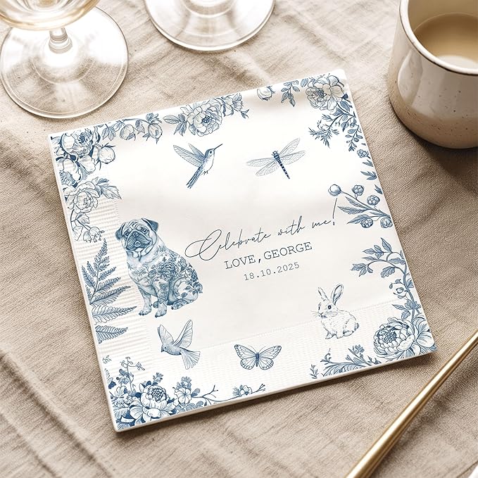 Luxury Personalized Dog Wedding Napkins, Custom Wedding Cocktail Napkins, Beverage Luncheon Cocktail Paper, Napkin for Pet Lovers, Anniversary, Bridal, Engagement Party, Bridal Shower