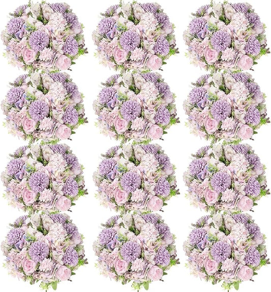 Tigeen Artificial Flowers Artificial Peonies Silk Flowers Faux Peony Fake Peony Silk Hydrangea Bouquet for Wedding Table Centerpiece Floral Vase Decor(Light Purple,12 Bundles)