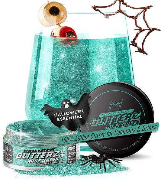 MONÉGASQUE Mint Green Edible Glitter for Drinks 10g – Edible Glitter for Cakes & Cocktails – Green Food Coloring Spray for Cake Decorations – Halloween Cocktail Drink Shimmer Powder – Cake Sprinkles