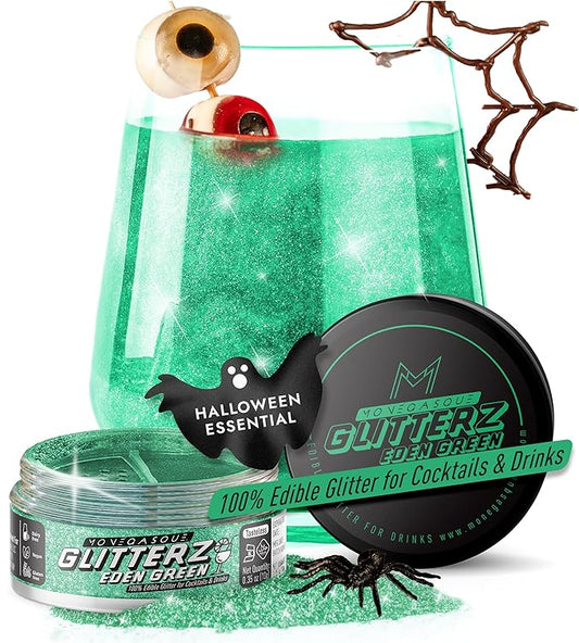 MONÉGASQUE Eden Green Edible Glitter for Drinks 10g – Edible Glitter for Cakes & Cocktails – Food Coloring Spray for Halloween Cake Decorations – Cocktail Drink Shimmer – Green Sprinkles for Cake