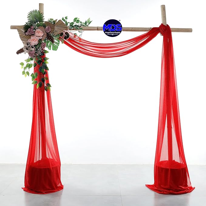 MDS Halloween Chiffon Draping Fabric - 1 Panel, 30" Wide x 40ft Long - Sheer Spooky Arbor & Canopy Drapery for Haunted House Backdrops, Party Ceilings, DIY Costumes & Themed Events - Red
