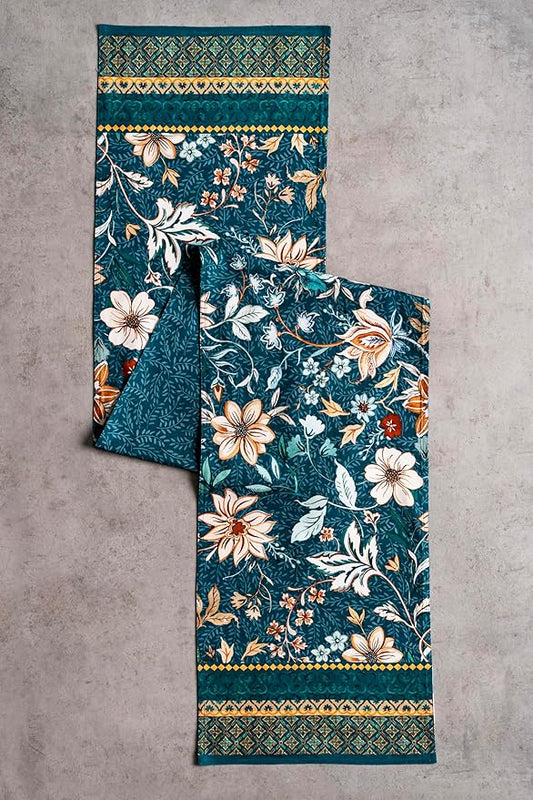 Maison d' Hermine Table Runner 100% Cotton Double Layer Table Runners 108 inches Long for Thanksgiving Christmas Decorations Home Kitchen Dining Party Wedding (Luxury Loft - Dark Teal, 14.5" x 108")