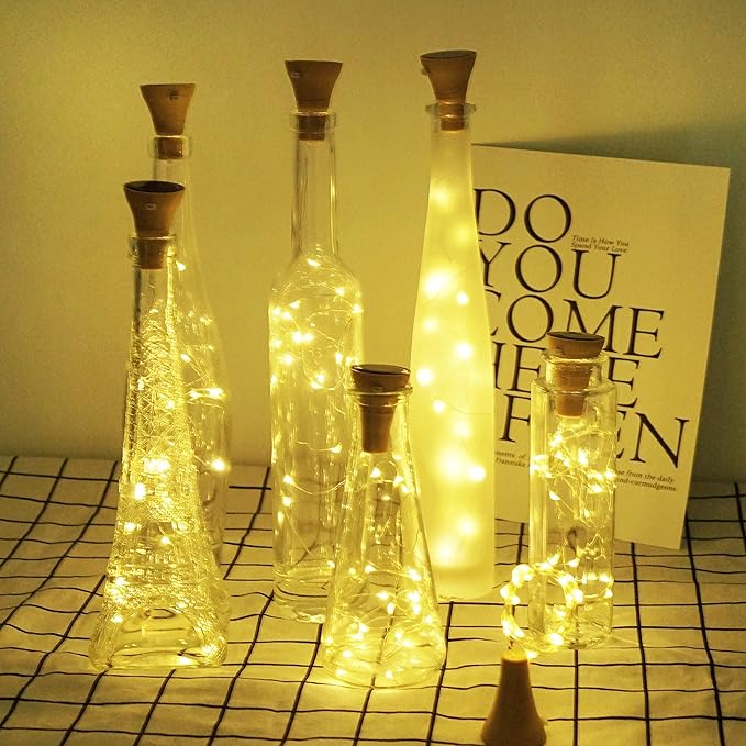 Decorman Upgraded 10 Pack Solar Wine Bottle Lights 20 LEDs Waterproof Silver Wire Cork Lights for Party, Wedding, Christmas, Holiday, Outdoor, Garden, Patio, Pathway Decor