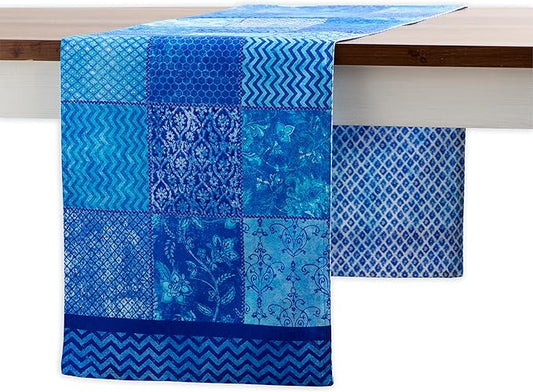 Maison d' Hermine Table Runner 100% Cotton Double Layer Table Runners 72 inches Long Decorative for Kitchen Dining Party Baby Shower Wedding Bridal Shower Spring Summer (Indigo Love, 14.50" x 72")
