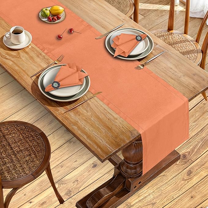 Ruvanti Linen Table Runner 60 Inches, Classic Hemstitch, Washable, Reusable, Non-Slipping, Stain Resistant- Perfect for Parties, Weddings, Dinners, Thanksgiving, Christmas, Indoor use – Orange