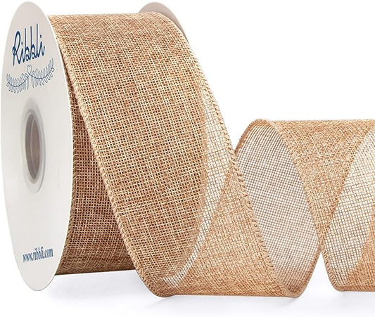 Ribbli Burlap Ribbon Continuous 20 Yard 2.5 Inch Natural Wired Ribbon for Wreaths,Big Bows,Tree Decoration,Outdoor Decoration