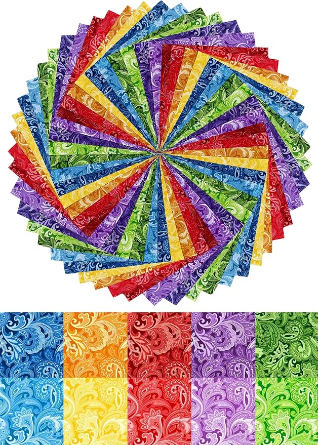 8"x 8" 50 PCS 100% Cotton Floral Fabric Squares Bundles Quilting Supplies for Sewing DIY & Quilt Beginners— Paisley
