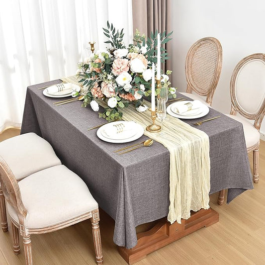 Fitable Faux Linen Tablecloths for Rectangle Tables: Water & Stain Resistant Farmhouse Table Cloth, Washable Burlap Textured Table Covers for Kitchen Dining Party(2 Pack, 60x120 Inch, Stone)