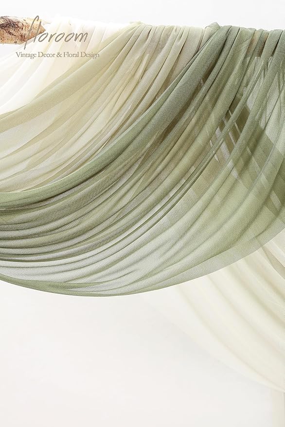 Floroom Wedding Arch Draping Fabric 3 Panels 20Ft Chiffon Fabric Drapes Arbor Drapery Wedding Ceremony Reception Swag Decorations (Forest Green +Sage Green +Ivory)
