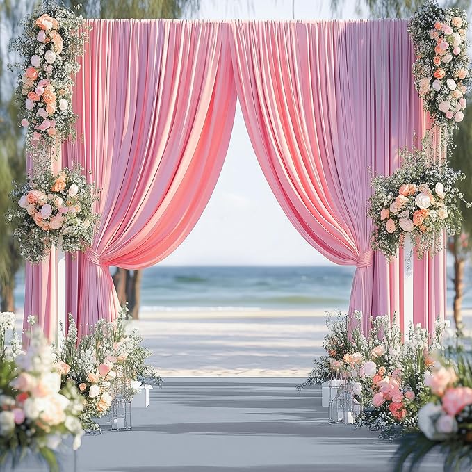 10ftx14FT Wrinkle Free Pink Backdrop Curtain, 2 Panels 14FT Height Pink Wedding Backdrop Drapes, Silky Polyester Back Drop Cloth for Birthday Photography Background Party Backdrop Draping