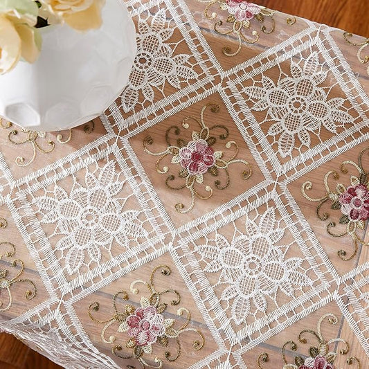 Warm Home Designs 36 x 36 Square Tablecloth - White Embroidered Table Cover for Coffee Table, Vintage Kitchen - VTC White 36 Square