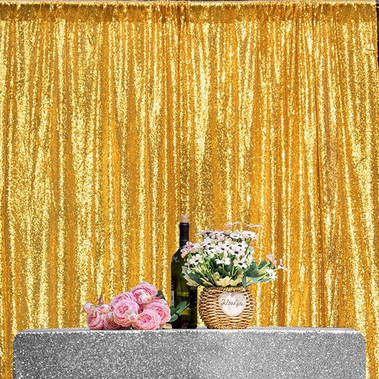 JYFLZQ Gold Sequin Backdrop Curtains 2ft x 8ft 2 Panel Glitter Photo Booth Backdrops Sparkly Photography Background Drapes for Parties Wedding Bridal Showers