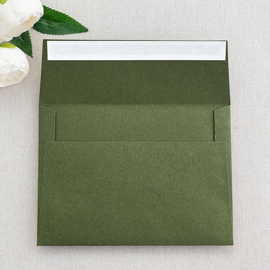 PONATIA 50 PCS 5x7 Envelopes, Olive Green Self- Adhesive A7 Envelopes for Weddings, Invitation Cards, Photos, Postcards, Greeting Cards Mailing, Baby Shower, Graduation, Christmas Gift Cards
