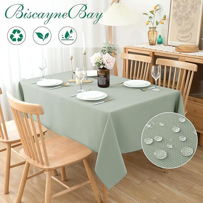 Biscaynebay Tablecloth for Rectangle Tables-52''x70'' Sage Outdoor Picnic Table Cover-Rectangular Folding Reusable Table Cloths Water Resistant for Kitchen Camping Dining Room Patio Banquet Party