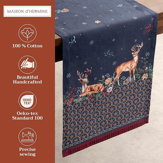 Maison d' Hermine Table Runner 100% Cotton Single Layer Table Runners 72 inches Long for Thanksgiving Christmas Decorations Home Kitchen Dining Party Wedding (Christmas Joy, 14.5" x 72")