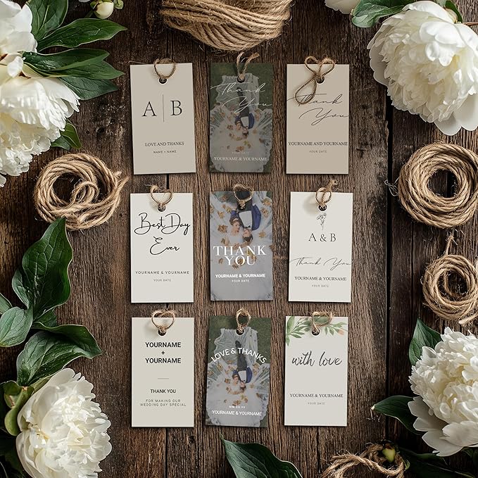 Custom Gift Tags for Wedding Favors - Personalized Thank You Hang Tags for Wedding Bridal Shower