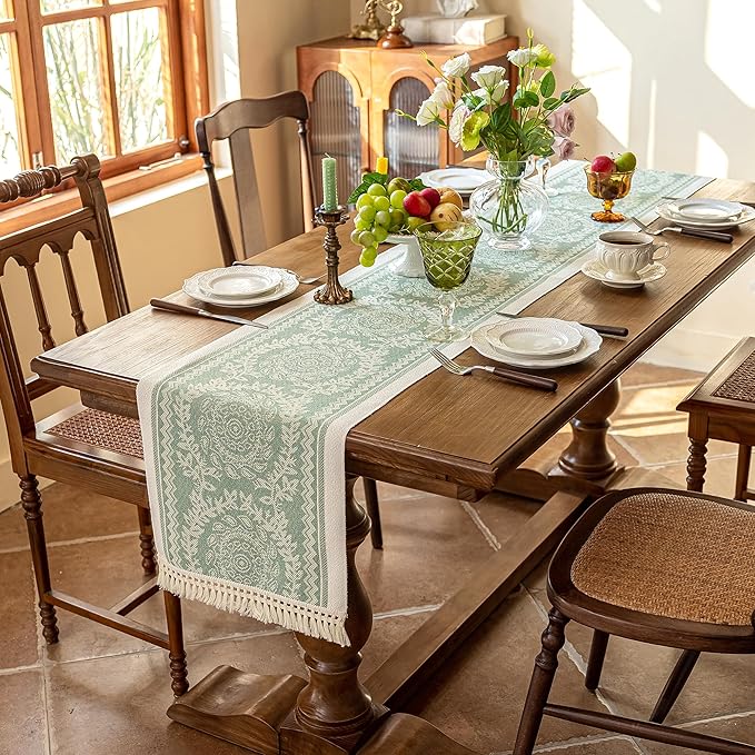 Table Runners 95 Inches,Waterproof Boho Table Runner with Tassel Fringe,Table Runner for Party Coffee Table
