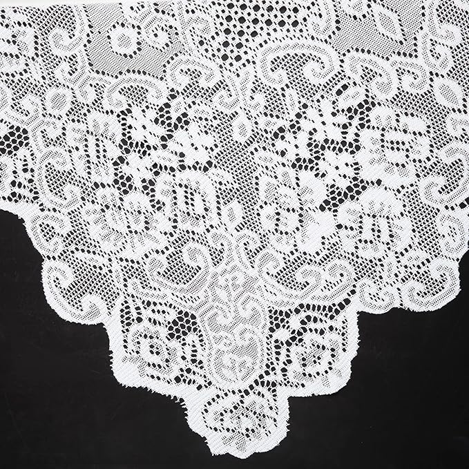 Juvale Lace Tablecloth - 60 x 97-Inch White Rectangular Table Cloth - Vintage Floral Scalloped Edge Elegant Dainty Tea Party Tablecloth & Wedding Reception Decor