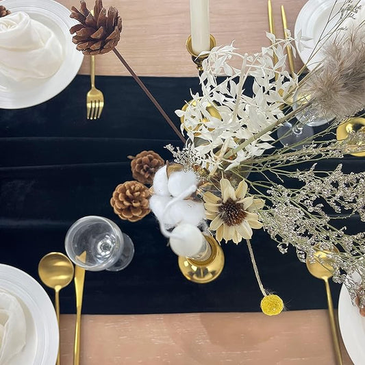 Velvet Table Runner, 10ft Luxurious Wedding Reception Decorations Soft Velvet Fabric Table Linen Overlay for Party (20 x 120 inch, Black)