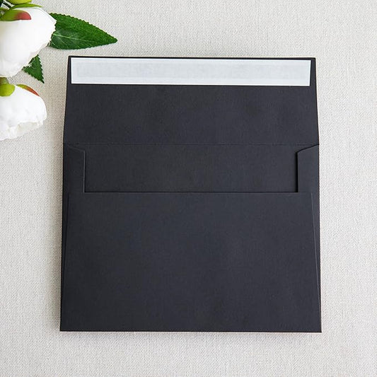 PONATIA 50 Pieces 5x7 Envelopes, A7 Envelopes Self Seal for Weddings, Invitation Cards, Photos, Postcards, Greeting Cards Mailing, Baby Shower, Graduation, Christmas Gift Cards (Black)
