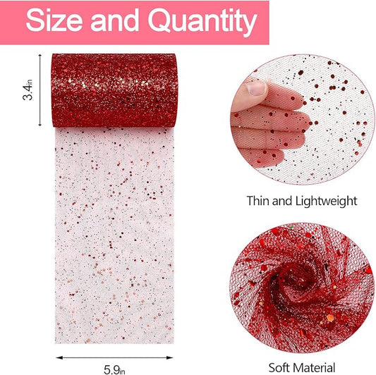 Glitter Tulle Rolls, 6” by 50 Yards (150FT) Sparkling Tulle Spool Ribbon Sequin Tulle Netting Fabric for Tutu Skirt Wedding Birthday Baby Shower (Burgundy)