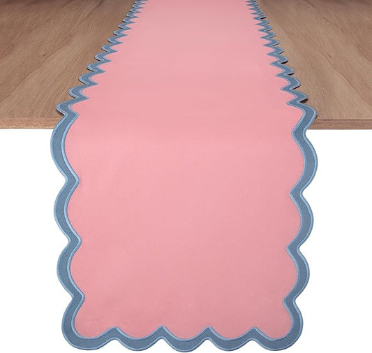 Folkulture Table Runner | Table Runners 90 inches Long | Scallop Table Runner for Farmhouse Decor or Boho Decor | Boho Pink Table Runners for Dining Room Table Decor | Pastel Party Decorations