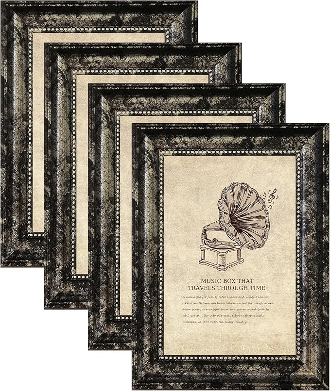 TKGYU 4x6 Picture Frame with Real Glass, 4 Pack Ornate Vintage Picture Frames for Wall or Tabletop Display, 4 x 6 Photo Frame for Wall home best gift