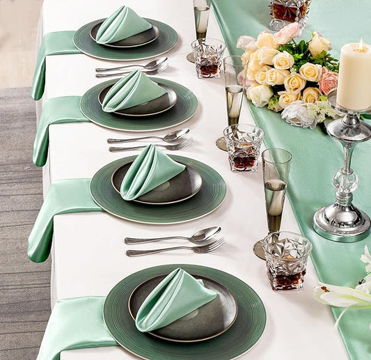 36 Pack Square Satin Dinner Napkins, 16x16 Inches Silky Soft Smooth Table Cloth Napkins for Restaurant Weddings Banquet Party Decoration, Mint Green