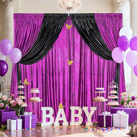 Glitter Sequin Backdrop Curtains for Halloween - 19.2x8FT Wrinkle-Free Glitter Drapes Purple Photo Backdrop Drapes for Wedding Birthday Photography Background 4 Panels 4.8x8FT